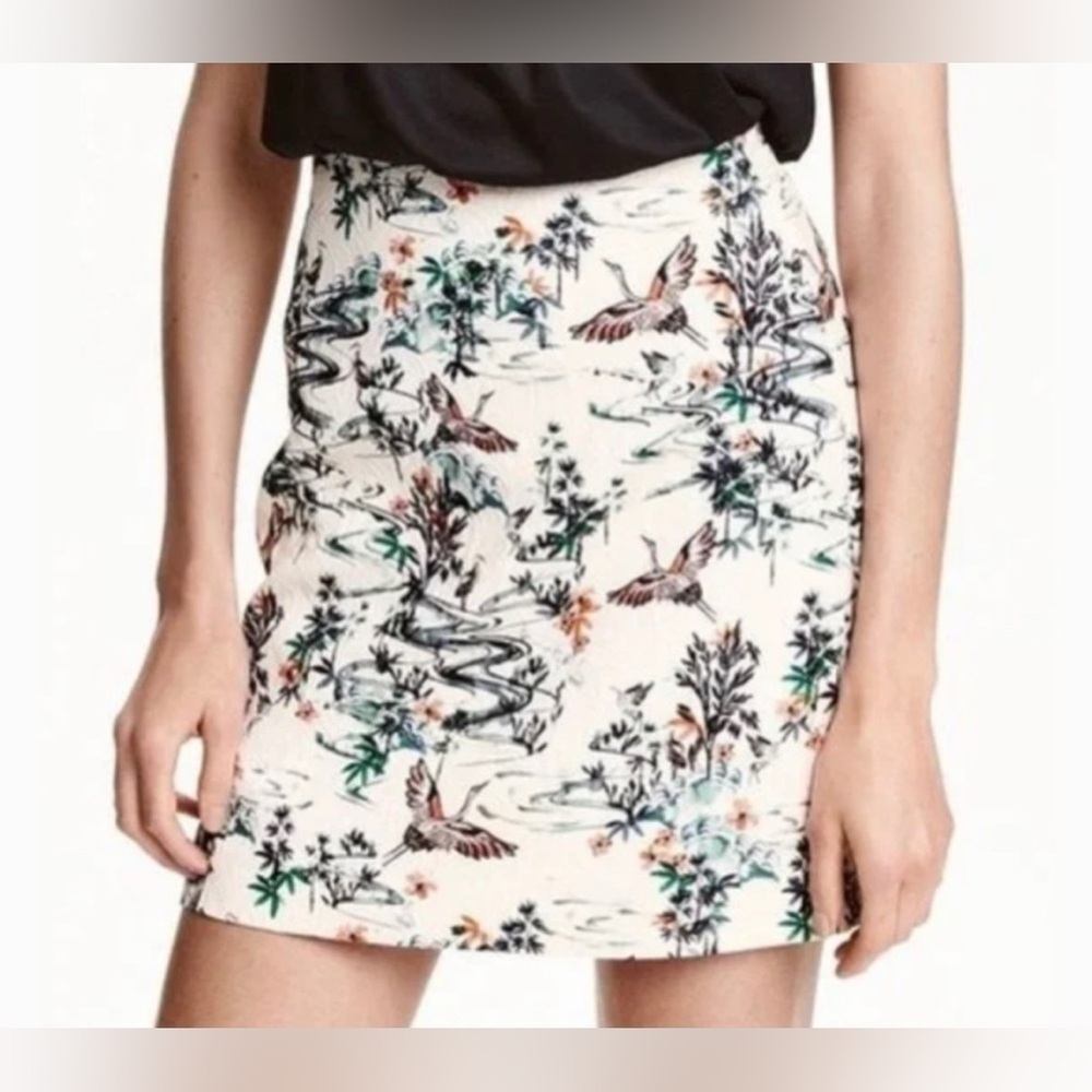 H&M Jacquard Cranes & Herons Print Mini Skirt
